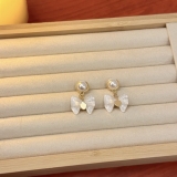 S925银针韩国白色琉璃蝴蝶结珍珠精致小众高级设计感气质耳钉耳饰