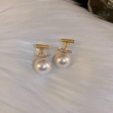 S925银针韩国T形一款两戴镶钻珍珠小众轻奢气质优雅高级设计感耳钉耳饰