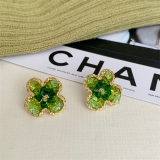 S925银针韩国小清新绿色水晶花朵时尚轻奢小众气质高级设计感耳钉耳饰