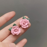 S925银针韩国粉色甜美树脂花朵小众气质时尚小清新高级设计感耳钉耳饰