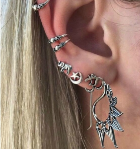 欧美速卖通波西米亚复古简约大象月亮星星七件套耳钉套装