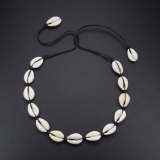 欧美ins潮电镀金贝壳海螺项链 女手工编织混搭拉绳式锁骨链颈链子现货