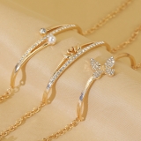 韩国复古仿珍珠天鹅套装蝴蝶手链一字镶钻环保手链3件套
