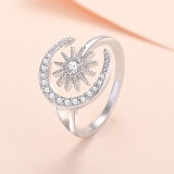 【真金电镀】韩国日月镶钻欧美轻奢气质小众高级设计感开口戒指【环保】