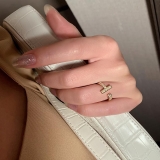 【真金电镀】韩国简约几何珍珠微镶轻奢冷淡风小众T形开口戒指【环保】