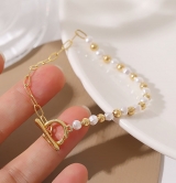 韩国拼接ins潮小众设计感新款珍珠手链 轻奢精致个性链条手链女