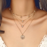 韩国简约多层菱形六芒星镶钻几何珍珠轻奢高级设计感锁骨项链