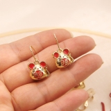 韩国红色小老鼠福字轻奢气质小众网红高级设计感耳钉耳饰