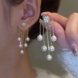 @特价韩国轻奢时尚两戴珍珠流苏时尚百搭气质高级设计感耳钉耳饰