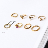 韩国简约欧美速卖通复古皇冠钻石8件套戒指套装