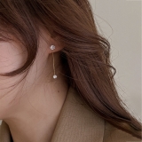S925银针韩国简约镶钻前后戴冷淡风长款百搭小众气质个性耳钉耳饰