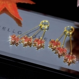 S925银针韩国简约红枫叶个性时尚百搭气质长款流苏高级设计感耳扣耳饰