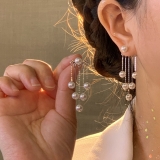 S925银针韩国珍珠流苏小众轻奢独特仙气高级设计感耳钉耳饰