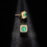 【真金电镀】韩国简约复古镶钻方形祖母绿轻奢高级设计感耳钉耳饰【环保】