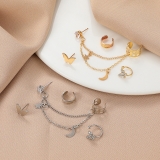 韩国简约欧美水钻蝴蝶镂空星月一体式链条时尚轻奢五件套装耳夹