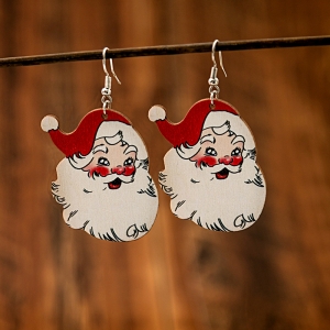 韩国简约欧美圣诞老人双面木质轻奢小众高级设计感耳钉耳饰