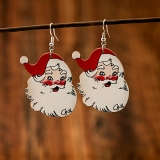 韩国简约欧美圣诞老人双面木质轻奢小众高级设计感耳钉耳饰