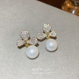 韩国简约超仙轻奢时尚镶钻花朵珍珠小众气质高级设计感耳钉耳饰