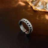 【真金电镀】韩国欧美简约镶钻链条小众时尚轻奢高级设计感开口戒指【环保】