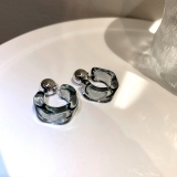 韩国简约奢华复古灰色C形百搭气质高级设计感耳钉耳饰