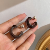 韩国简约奢华复古灰色C形百搭气质高级设计感耳钉耳饰