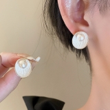 S925银针韩国简约法式复古几何珍珠小众气质轻奢百搭高级设计感耳钉耳饰