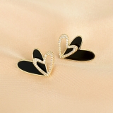 S925银针韩国简约冷淡甜酷黑色爱心镶钻精致小众气质高级设计感耳钉耳饰