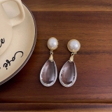 S925银针韩国简约欧美夸张大珍珠透明水滴形复古个性气质时尚耳钉耳饰