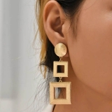 S925银针韩国简约欧美圆形方形花纹时尚轻奢小众气质高级设计感耳钉耳饰