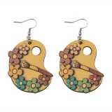 韩国简约欧美颜料盘画笔七彩花朵双面木质轻奢耳钉耳饰