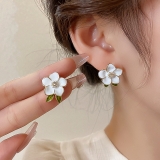 【25号左右】S925银针韩国简约滴油花朵珍珠镶钻复古时尚轻奢小众高级设计感耳钉耳饰