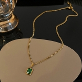 韩国简约复古精致绿镶钻小众气质轻奢高级设计感锁骨项链