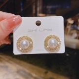 S925银针韩国简约镶钻珍珠轻奢小众冷淡风时尚百搭高级设计感耳钉耳饰