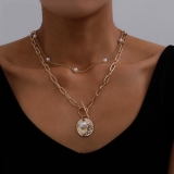 韩国简约欧美复古链条珍珠双层轻奢小众气质高级设计感锁骨项链