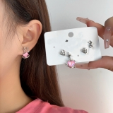 S925银针韩国简约甜美粉色爱心星芒轻奢时尚气质高级设计感耳钉六件套