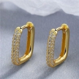 【真金电镀】韩国简约欧美拼接镶钻时尚个性气质光面矩形耳扣【环保】