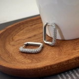 【真金电镀】韩国简约欧美拼接镶钻时尚个性气质光面矩形耳扣【环保】