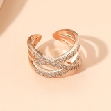 【真金电镀】韩国优雅轻奢微镶锆石交叉多层ins戒指女镂空冷淡风潮人指环女