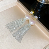 S925银针韩国简约爱心珍珠流苏轻奢小众时尚高级设计感耳钉耳饰