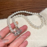 韩国简约珍珠土星百搭轻奢气质小众高级设计感锁骨项链