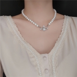 韩国简约珍珠土星百搭轻奢气质小众高级设计感锁骨项链