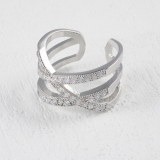 【真金电镀】韩国优雅轻奢微镶锆石交叉多层ins戒指女镂空冷淡风潮人指环女