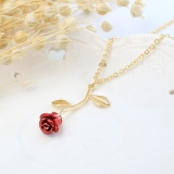 韩国简约欧美滴油红色玫瑰花轻奢小众气质高级设计感项链