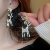 S925银针韩国简约镶钻雪花圣诞小鹿小众气质轻奢高级设计感耳钉耳饰