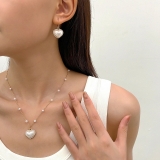 韩国简约欧美人鱼姬珍珠镶钻爱心法式轻奢气质小众高级设计感套装项链