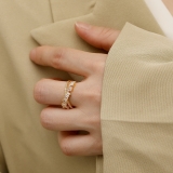 【真金电镀】韩国简约交叉镶钻小众轻奢时尚高级设计感开口可调节戒指【环保】