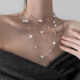 韩国简约法式巴洛克不规则珍珠三层轻奢时尚气质高级设计感锁骨项链