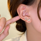 @特价韩国简约镶钻爱心小巧个性时尚气质高级设计感3件套耳钉耳饰