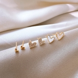 @特价韩国简约镶钻爱心小巧个性时尚气质高级设计感3件套耳钉耳饰