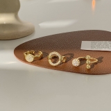 韩国简约精致法式复古圆圈镂空几何金色镶钻个性时尚高级设计感开口可调戒指